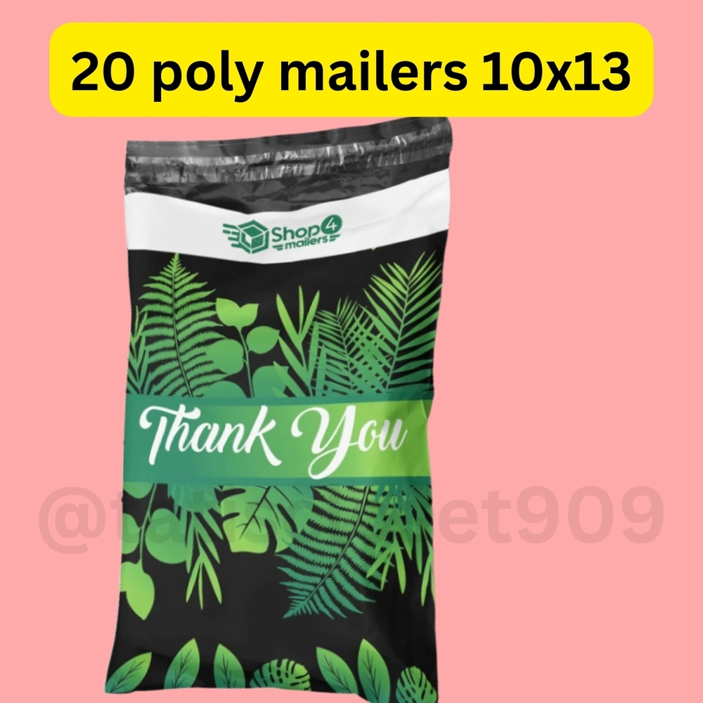Thank You Green Leaf Poly Mailers - 20 Pack 10x13